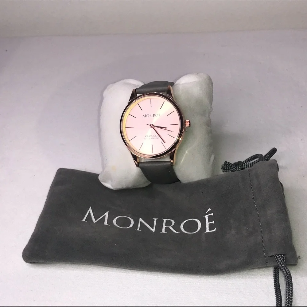 Monroe By Maestro Classique Collection. Gray & Rose Gold Leather Watch